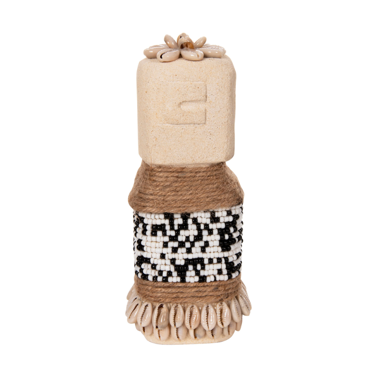 TABLE STATUETTE SUMBA HM4309 MADE OF WHITE PARAS STONE-BEADS-SEAGRASS ROPE 7x7x17Hcm. [4]