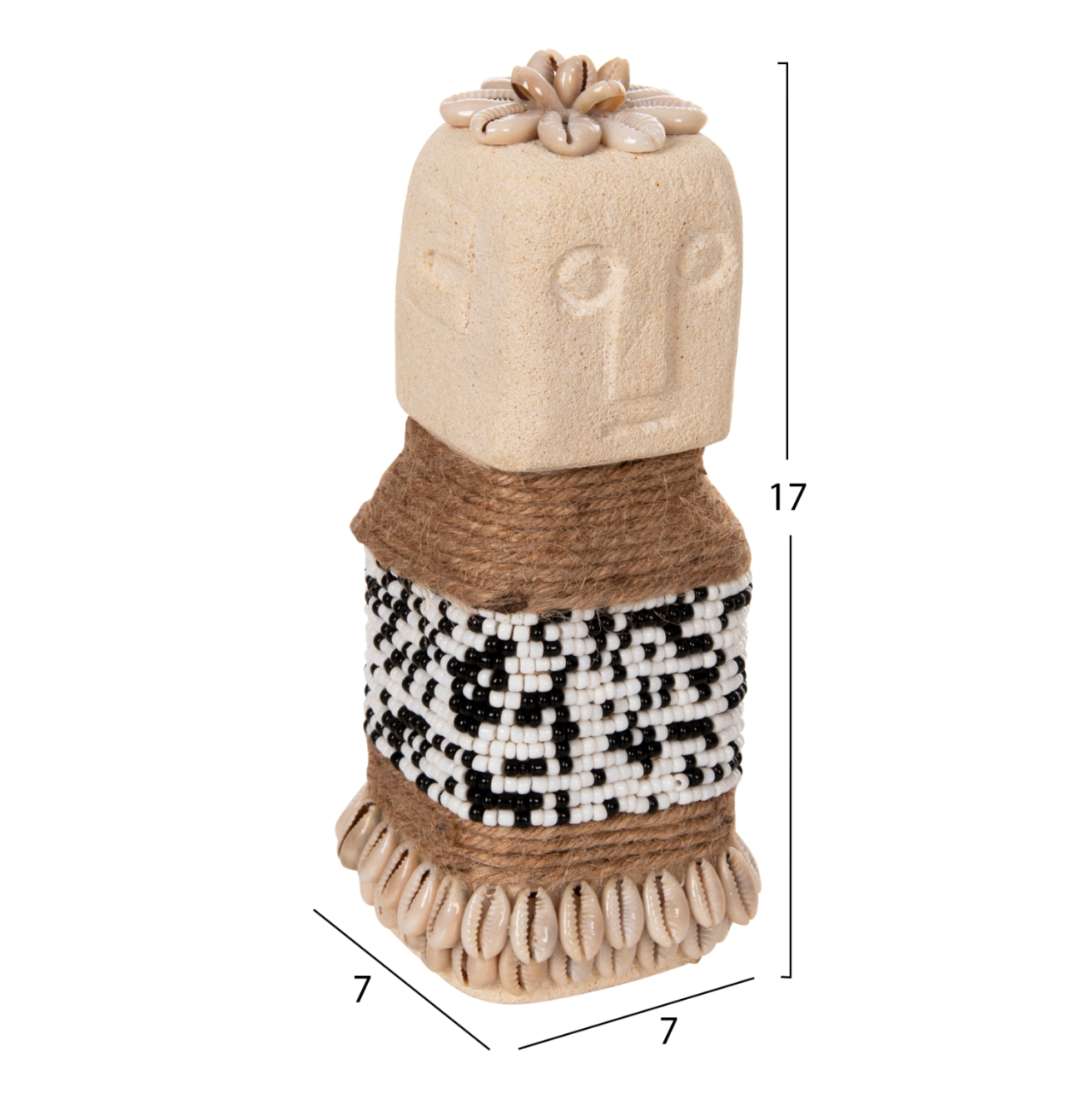 TABLE STATUETTE SUMBA HM4309 MADE OF WHITE PARAS STONE-BEADS-SEAGRASS ROPE 7x7x17Hcm. [2]