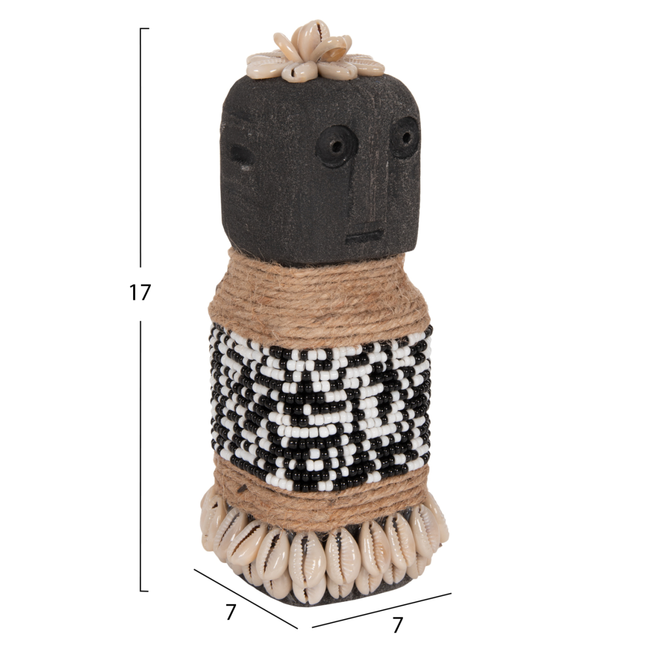TABLE STATUETTE SUMBA HM4311 MADE OF BLACK PARAS STONE-BEADS-SEAGRASS ROPE 7x7x17Hcm. [2]