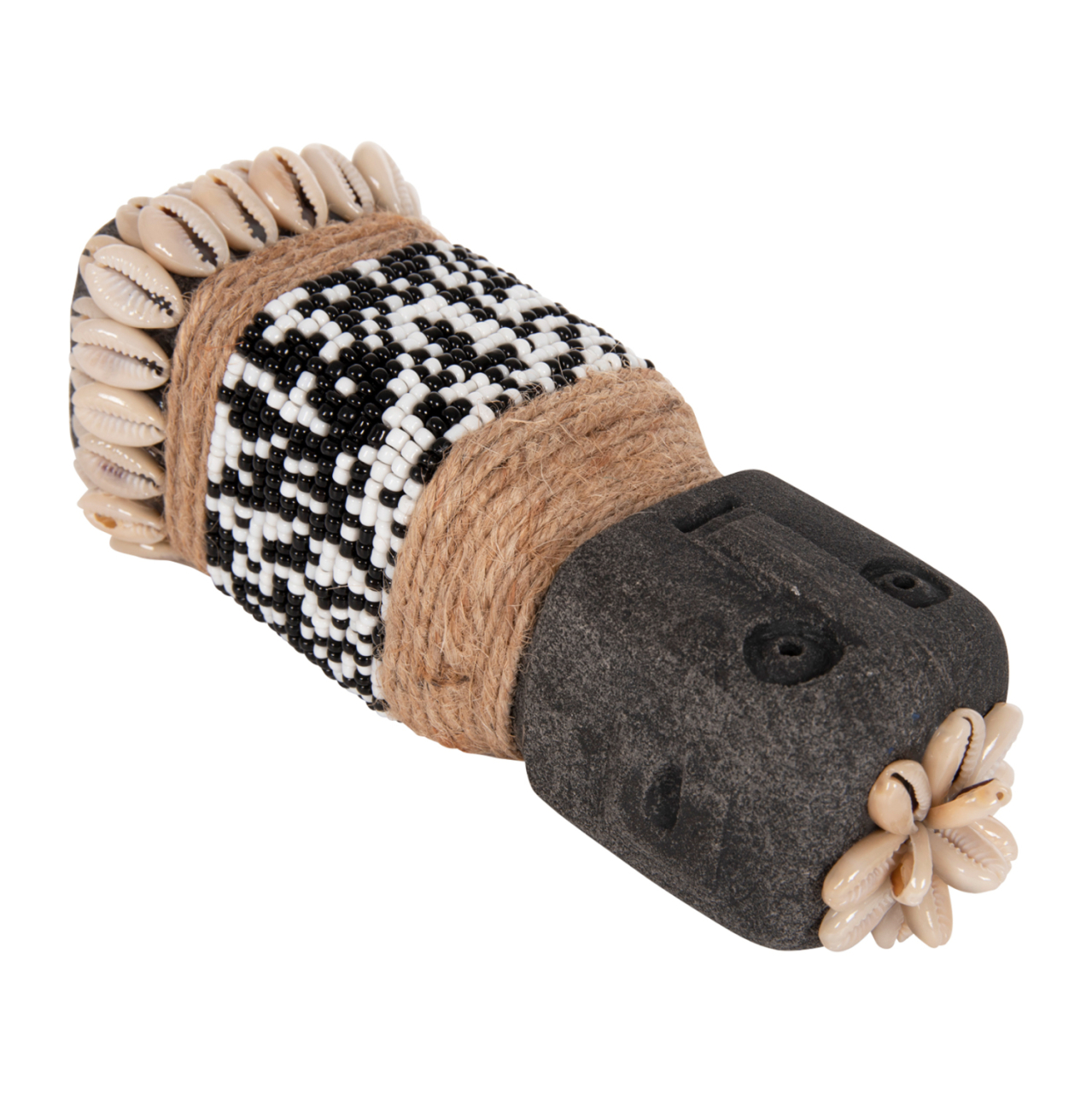 TABLE STATUETTE SUMBA HM4311 MADE OF BLACK PARAS STONE-BEADS-SEAGRASS ROPE 7x7x17Hcm. [7]