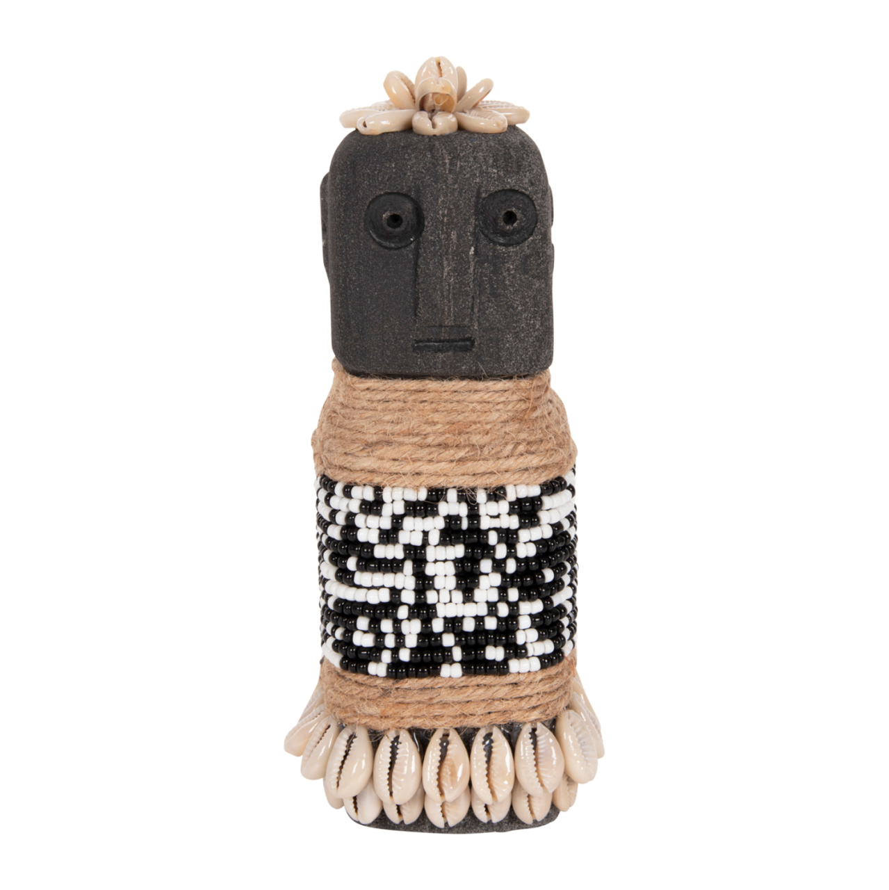 TABLE STATUETTE SUMBA HM4311 MADE OF BLACK PARAS STONE-BEADS-SEAGRASS ROPE 7x7x17Hcm. [3]
