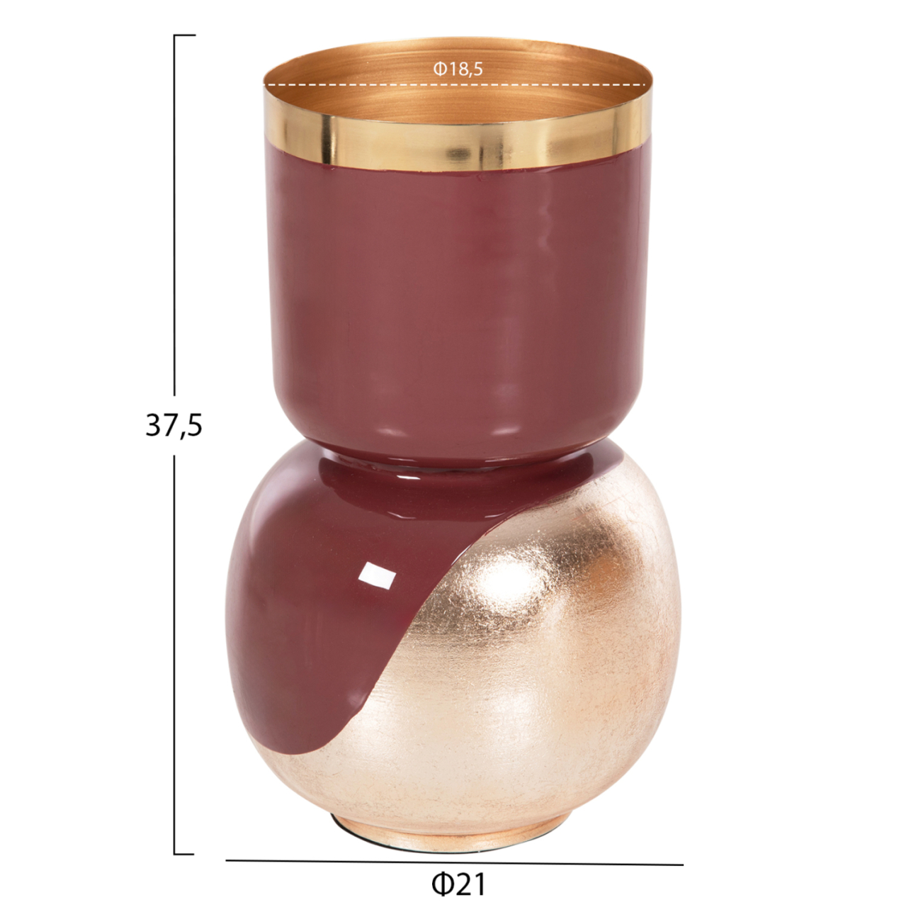 TABLE VASE LINGON HM4233.06 METAL IN CHERRY RED-GOLD PEARL Φ21x37,5Hcm. [2]