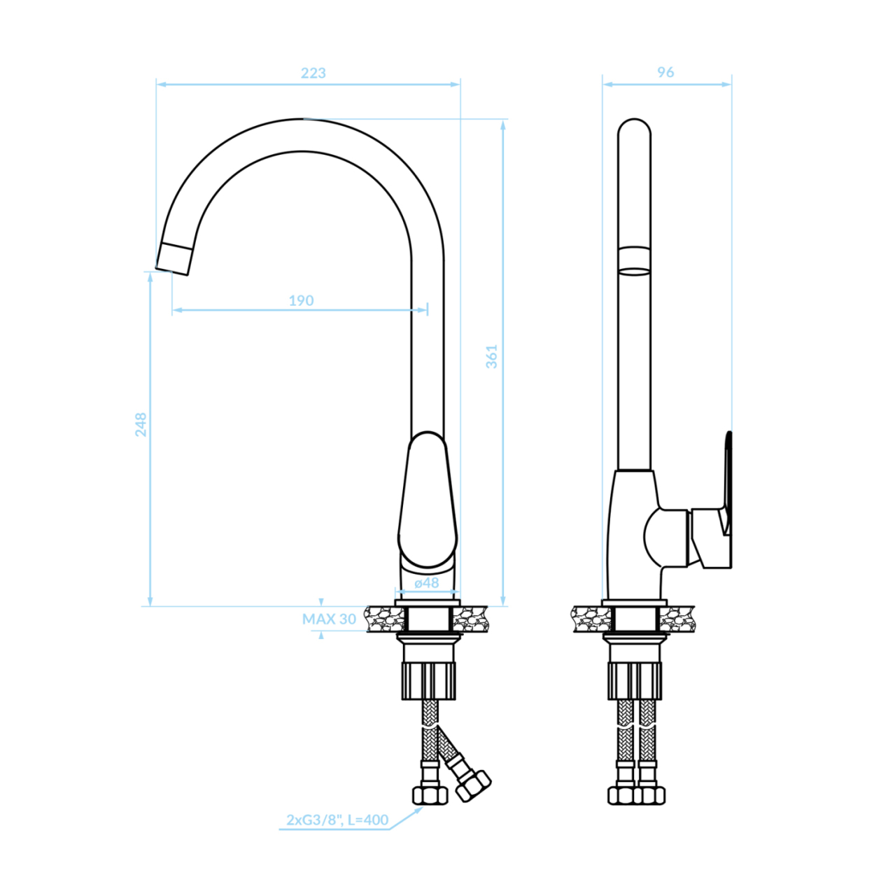 TALL FAUCET FOR KITCHEN COUNTERTOP HM4864 CHROMED-- 36.1Hcm [2]