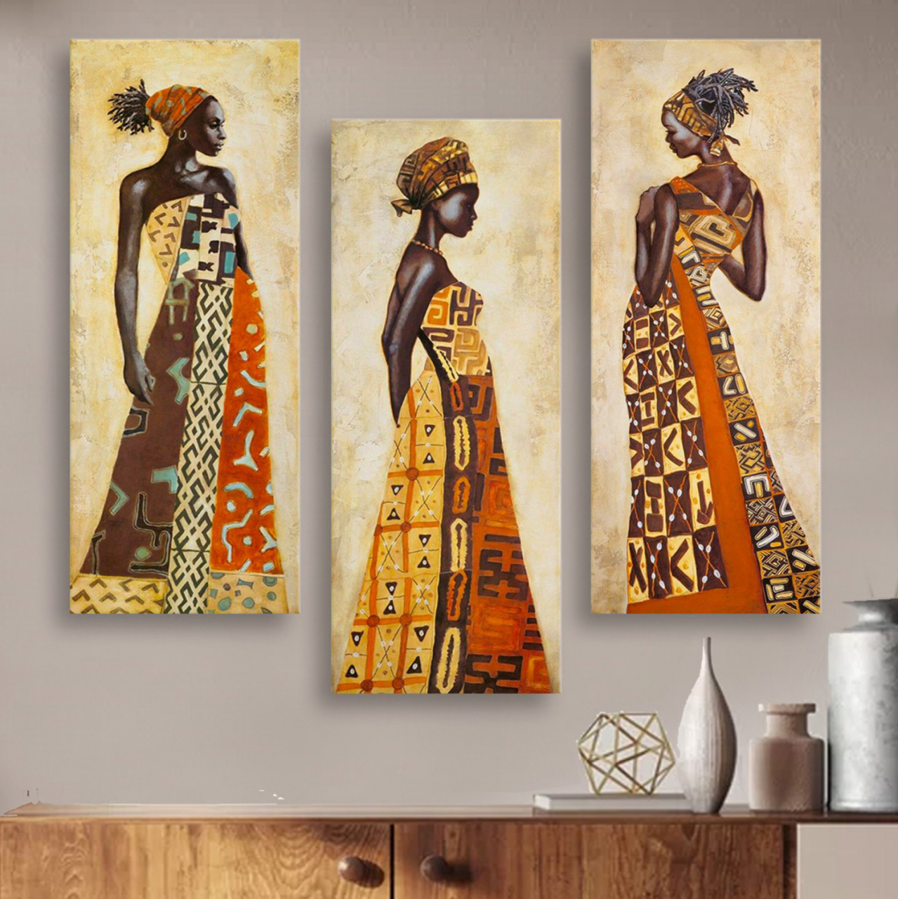 THREE PIECES CANVAS MDF AFRICAL STYLE WOMEN HM7204.03 60X0,3X50 cm. [3]