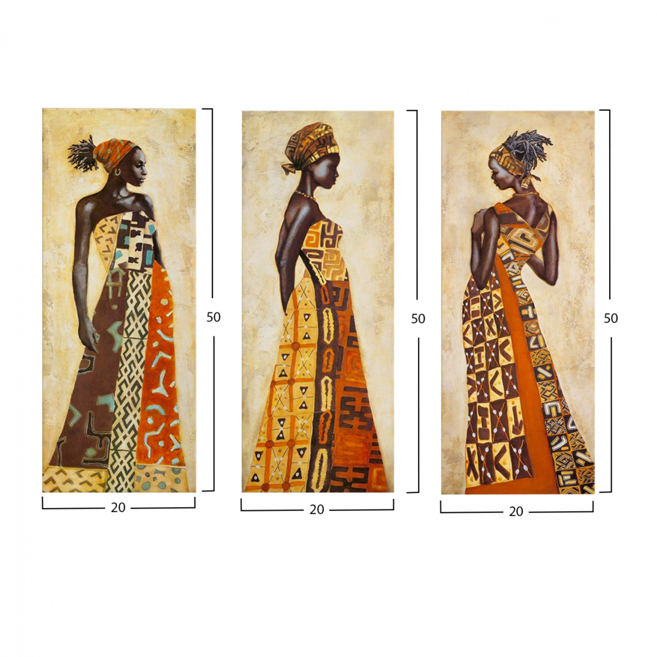THREE PIECES CANVAS MDF AFRICAL STYLE WOMEN HM7204.03 60X0,3X50 cm. [2]