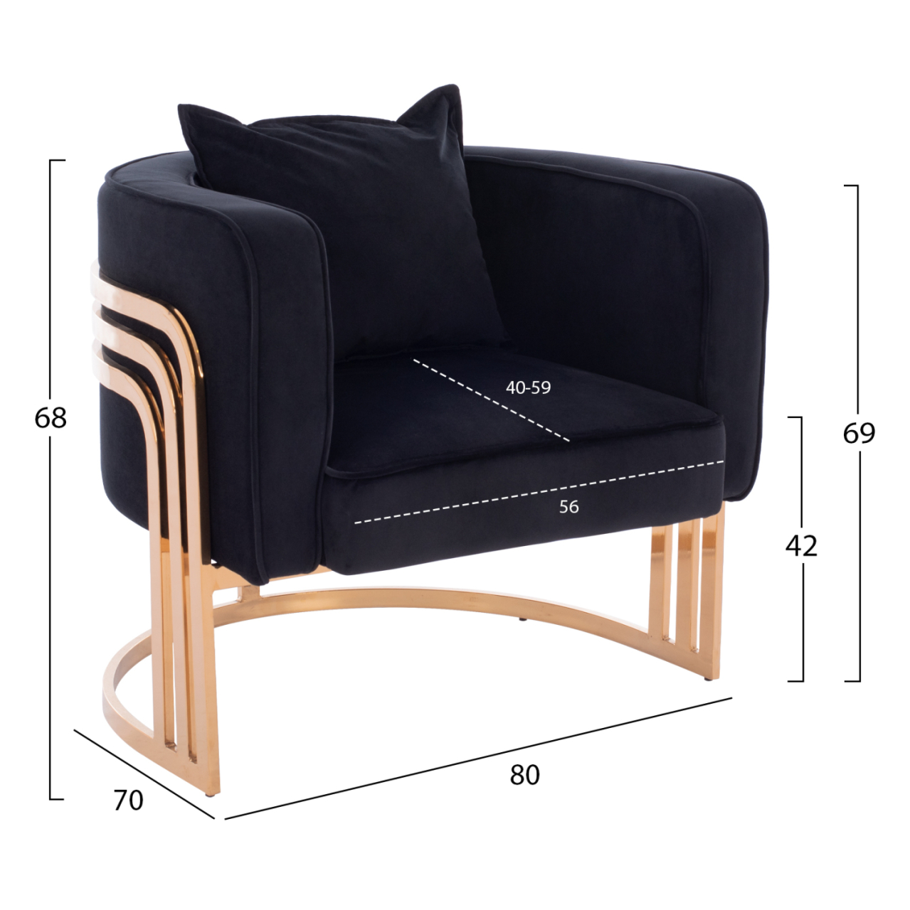 TIANA ARMCHAIR WITH GOLD METAL FRAME AND LOW BACK IN A SEMI-CIRCULAR ARRANGEMENT HM8738.04 [2]