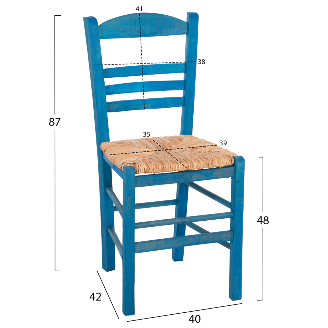 TRADITIONAL CHAIR WITH STRAW MAT SEAT FB910369.05 BBECH WOOD WITH IMPREGNATION-BLUE 40x42x87H [2]