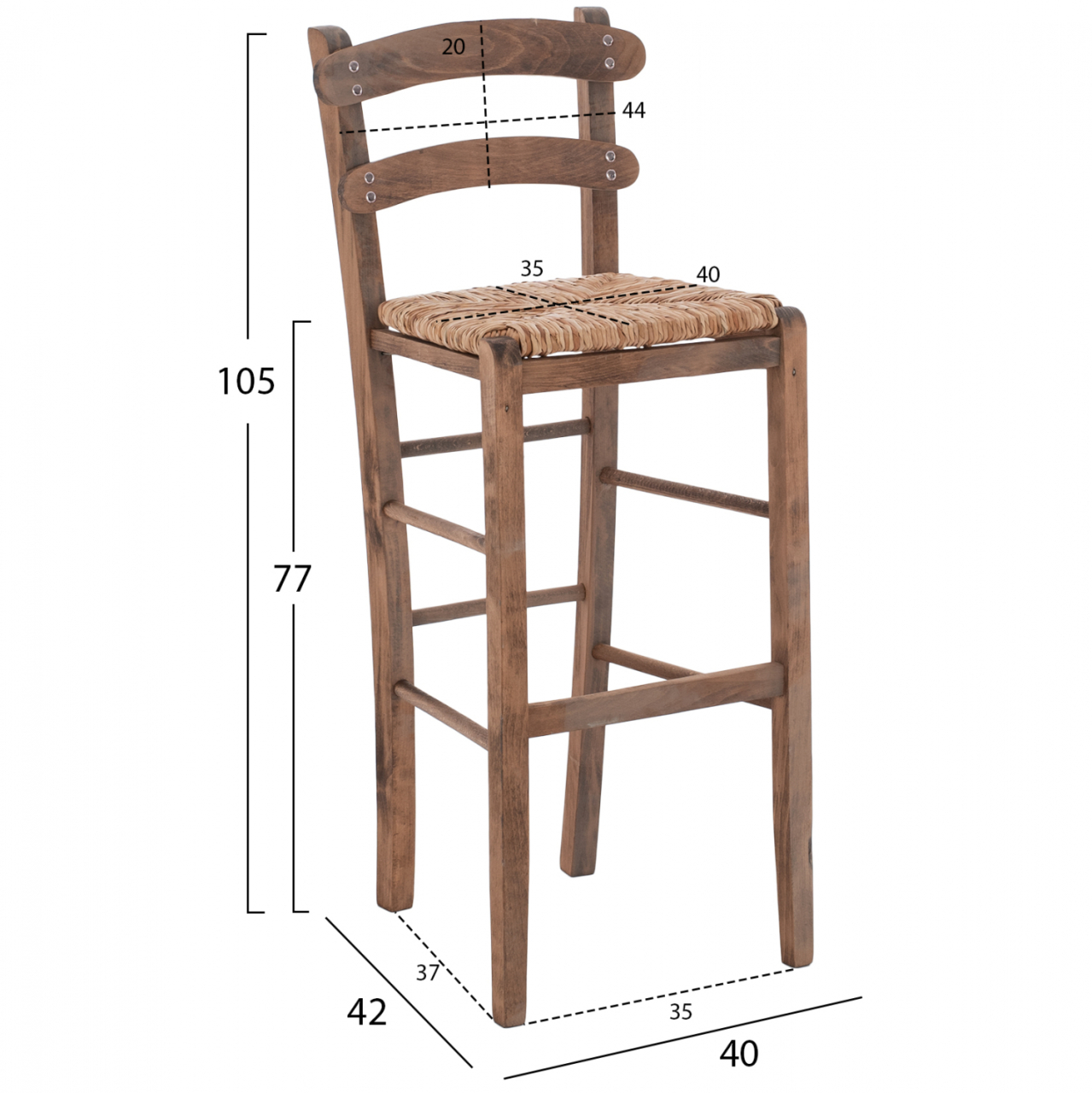 Traditional Stool with straw Walnut color HM10372.01 [2]