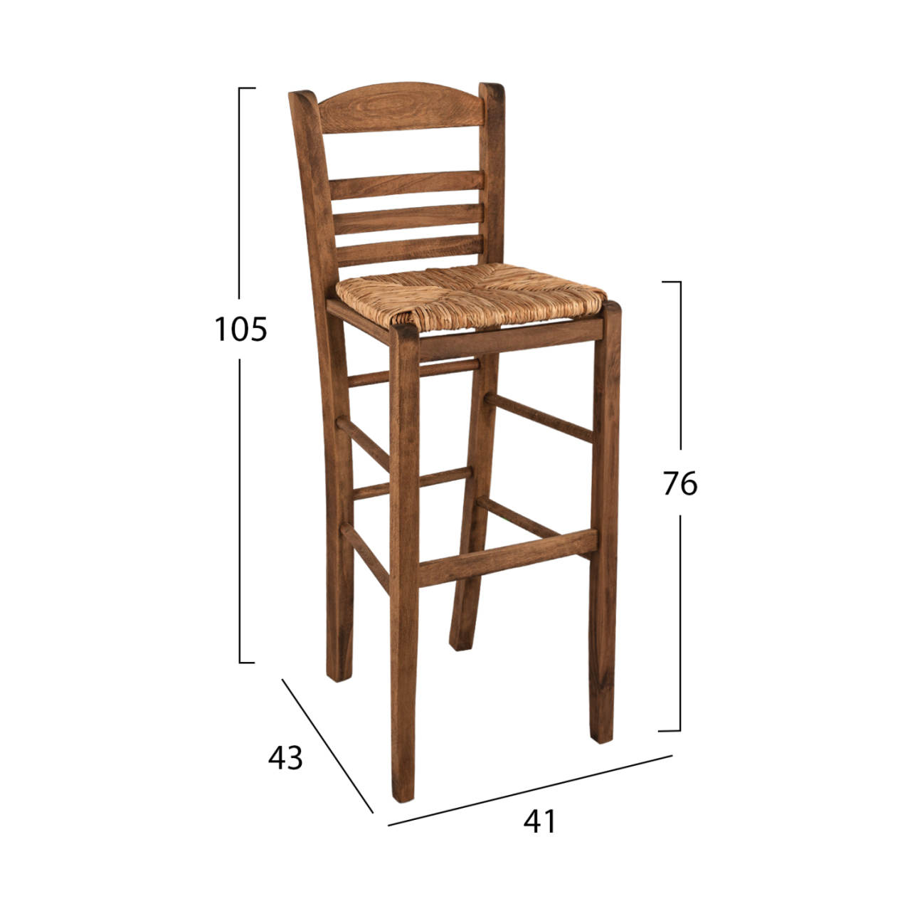 Traditional Stool with straw Walnut HM10377.01 [2]