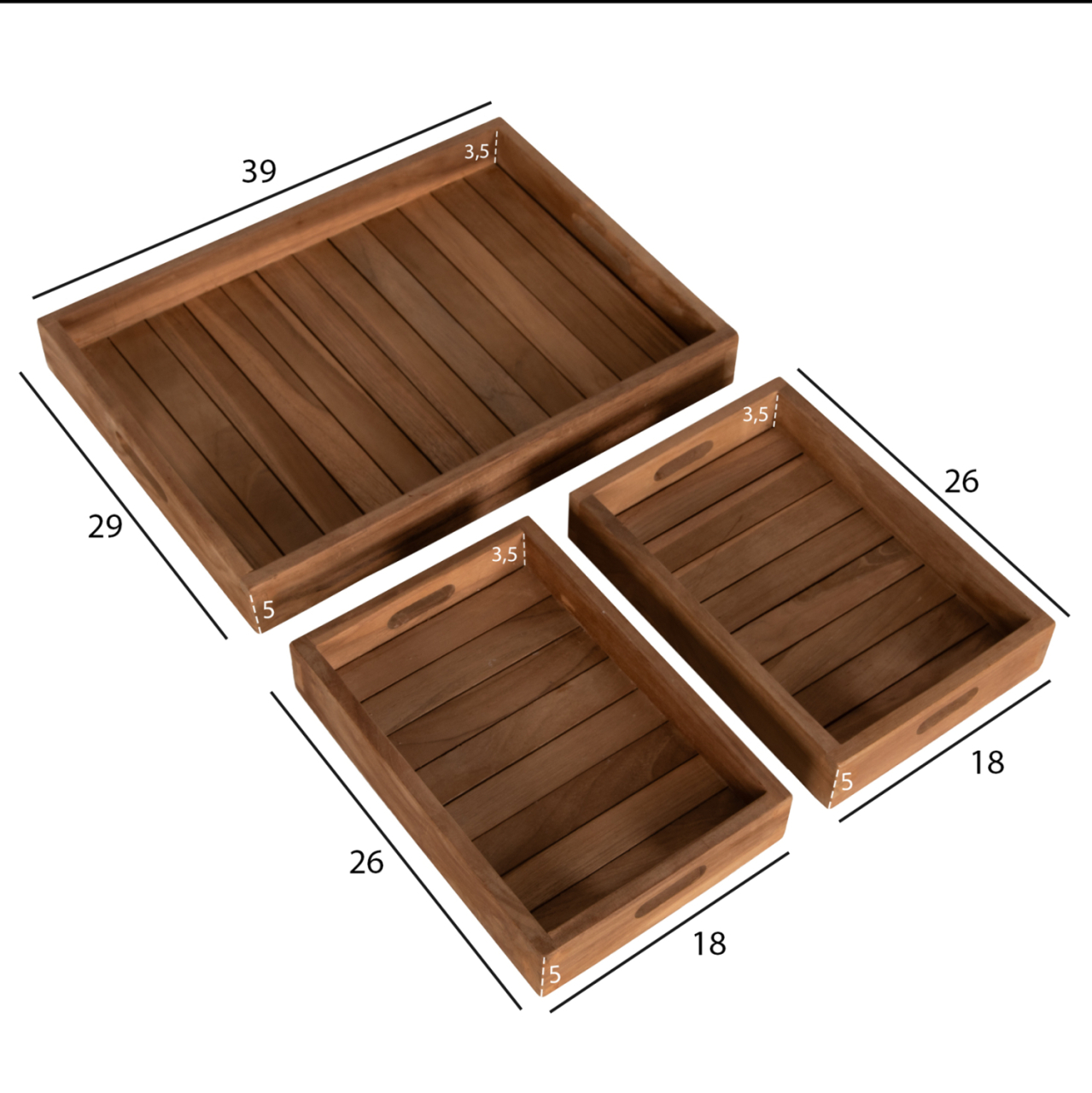 TREY SET 3PCS HM7894 TEAK WOOD IN NATURAL COLOR 39x29x7cm. [2]