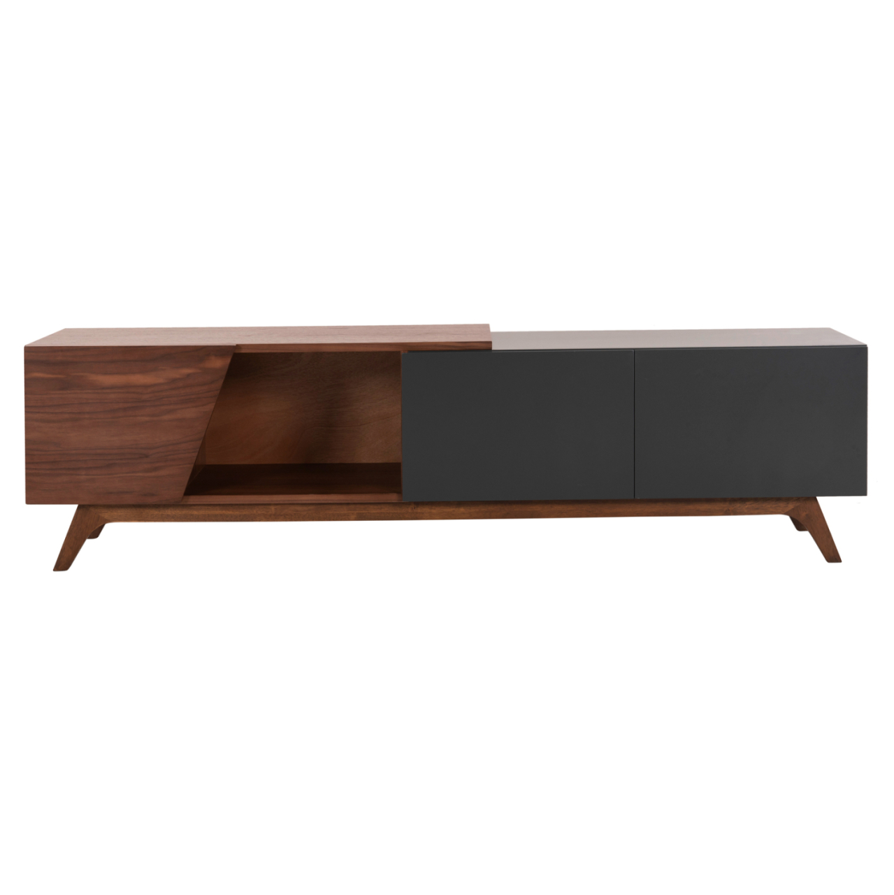 TV CABINET HUDSON HM9748 MDF WITH WALNUT VENEER IN WALNUT AND DAREK GREY COLOR 180x40x50Hcm. [4]