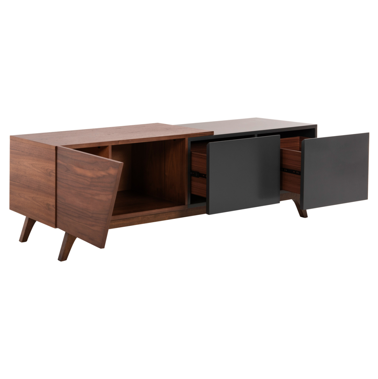TV CABINET HUDSON HM9748 MDF WITH WALNUT VENEER IN WALNUT AND DAREK GREY COLOR 180x40x50Hcm. [3]