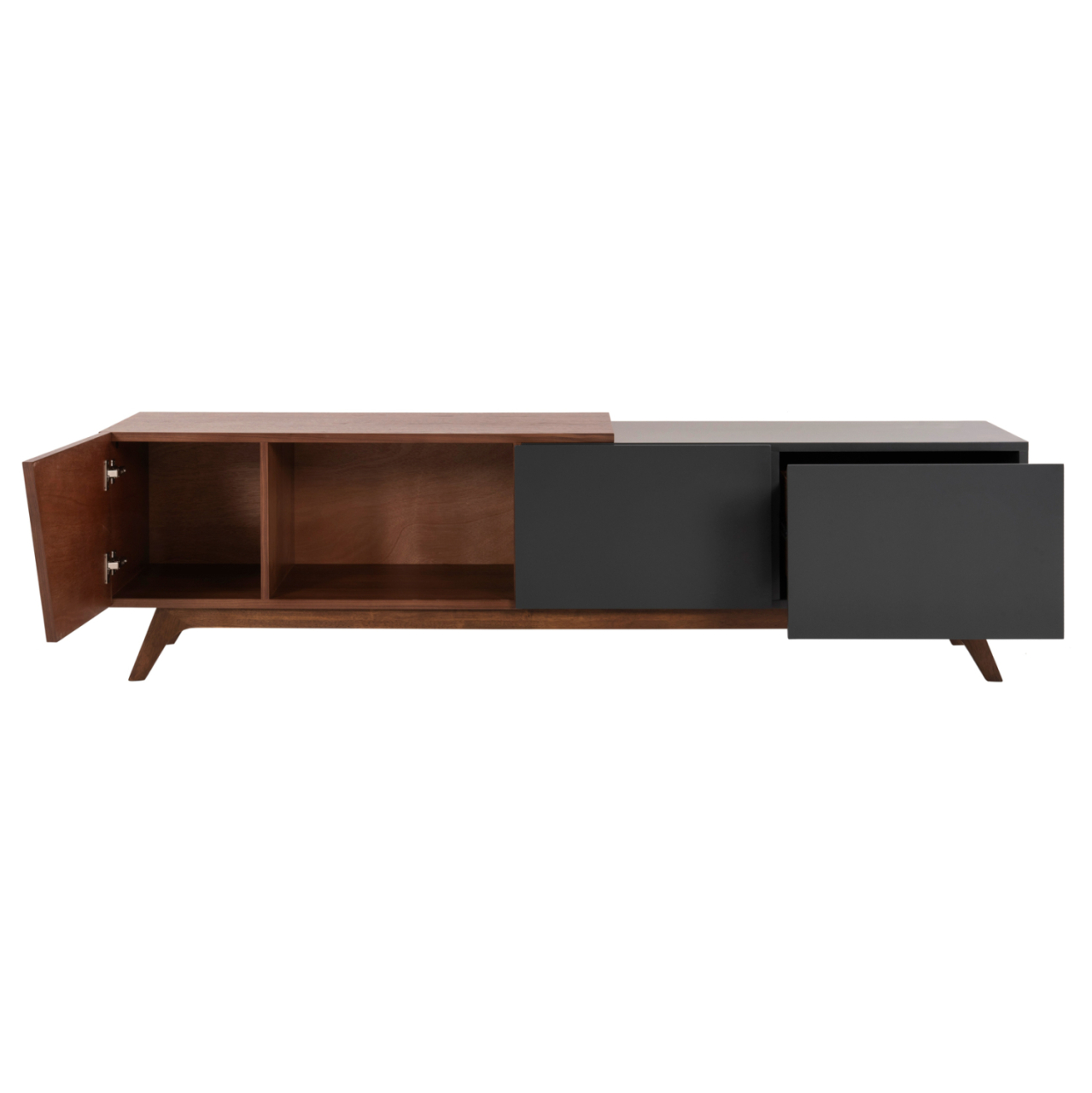 TV CABINET HUDSON HM9748 MDF WITH WALNUT VENEER IN WALNUT AND DAREK GREY COLOR 180x40x50Hcm. [5]