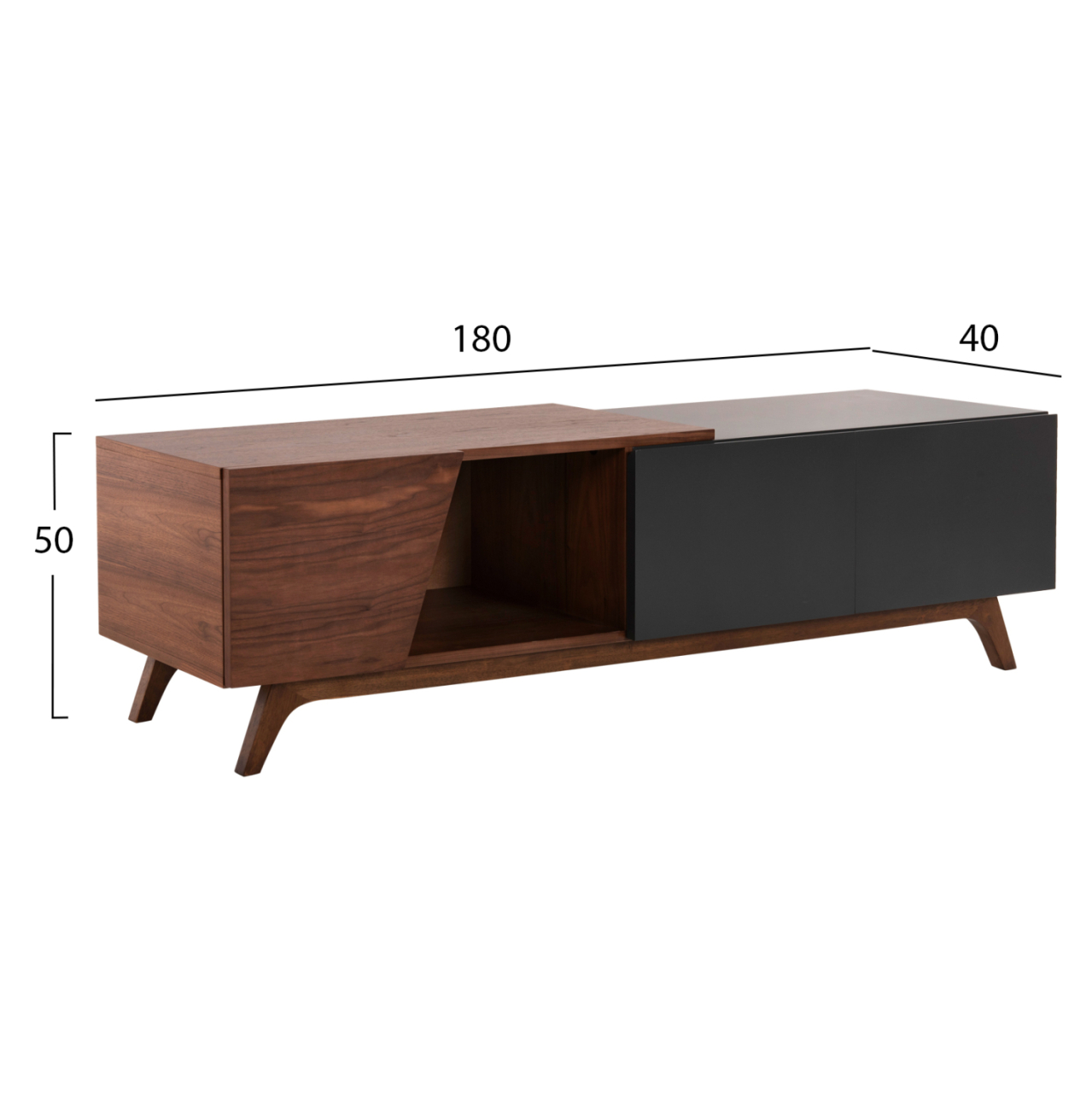 TV CABINET HUDSON HM9748 MDF WITH WALNUT VENEER IN WALNUT AND DAREK GREY COLOR 180x40x50Hcm. [2]