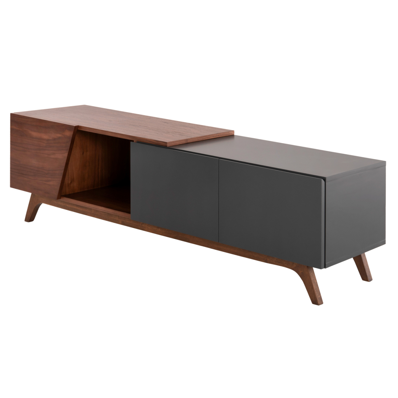 TV CABINET HUDSON HM9748 MDF WITH WALNUT VENEER IN WALNUT AND DAREK GREY COLOR 180x40x50Hcm. [6]