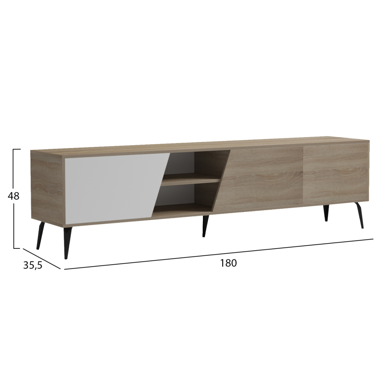 TV FURNITURE CATERRA HM18374.11 MELAMINE SONAMA/WHITE 180Χ35.5Χ48Hcm. [2]