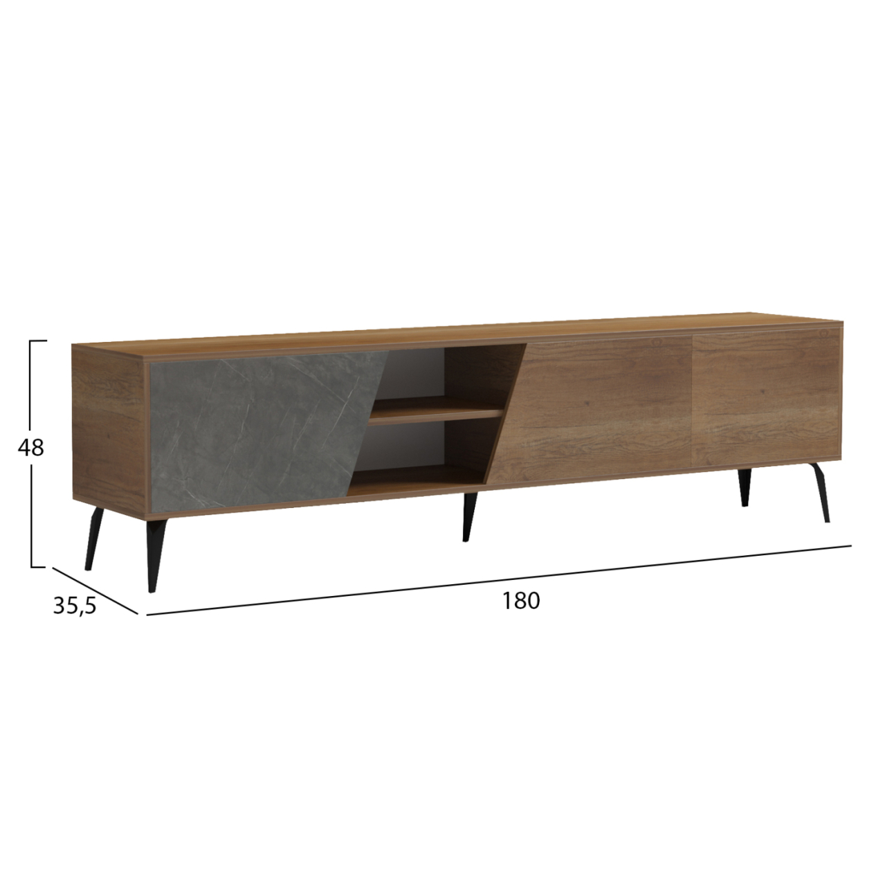 TV FURNITURE CATERRA HM18374.14 MELAMINE NATURAL-MOORE STONE 180Χ35.5Χ48Hcm. [2]