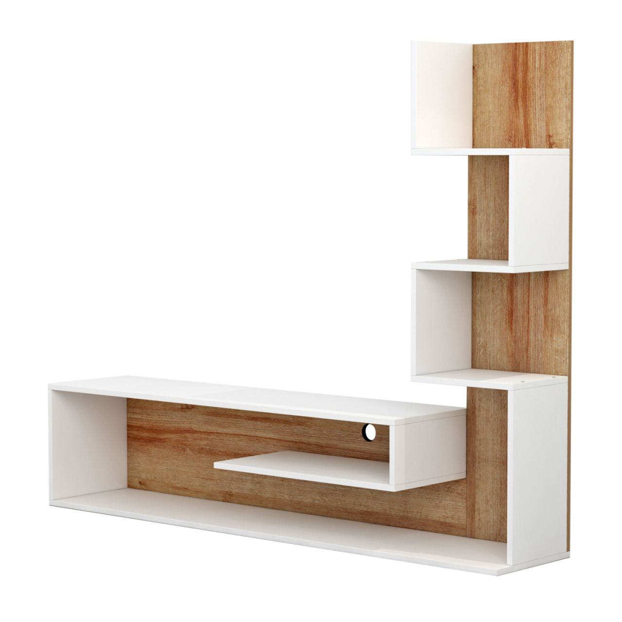 TV FURNITURE COMBO EDELIE HM8908.11 MELAMINE IN WHITE-NATURAL 150x29.5x120H cm. [5]