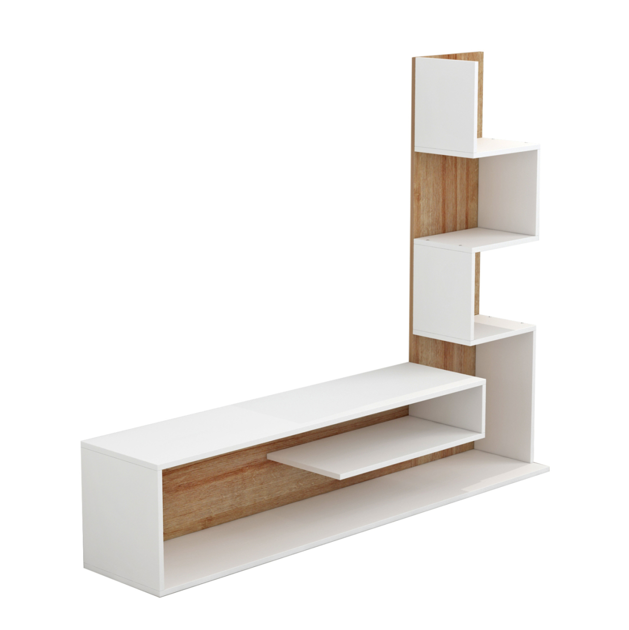 TV FURNITURE COMBO EDELIE HM8908.11 MELAMINE IN WHITE-NATURAL 150x29.5x120H cm. [3]