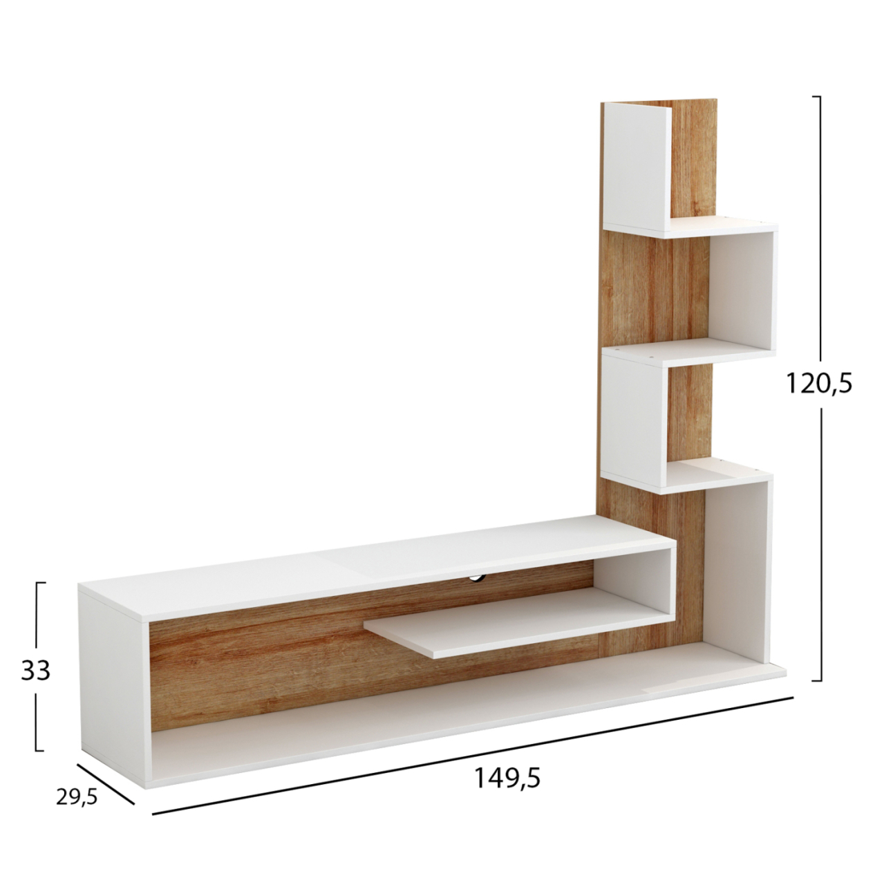 TV FURNITURE COMBO EDELIE HM8908.11 MELAMINE IN WHITE-NATURAL 150x29.5x120H cm. [2]