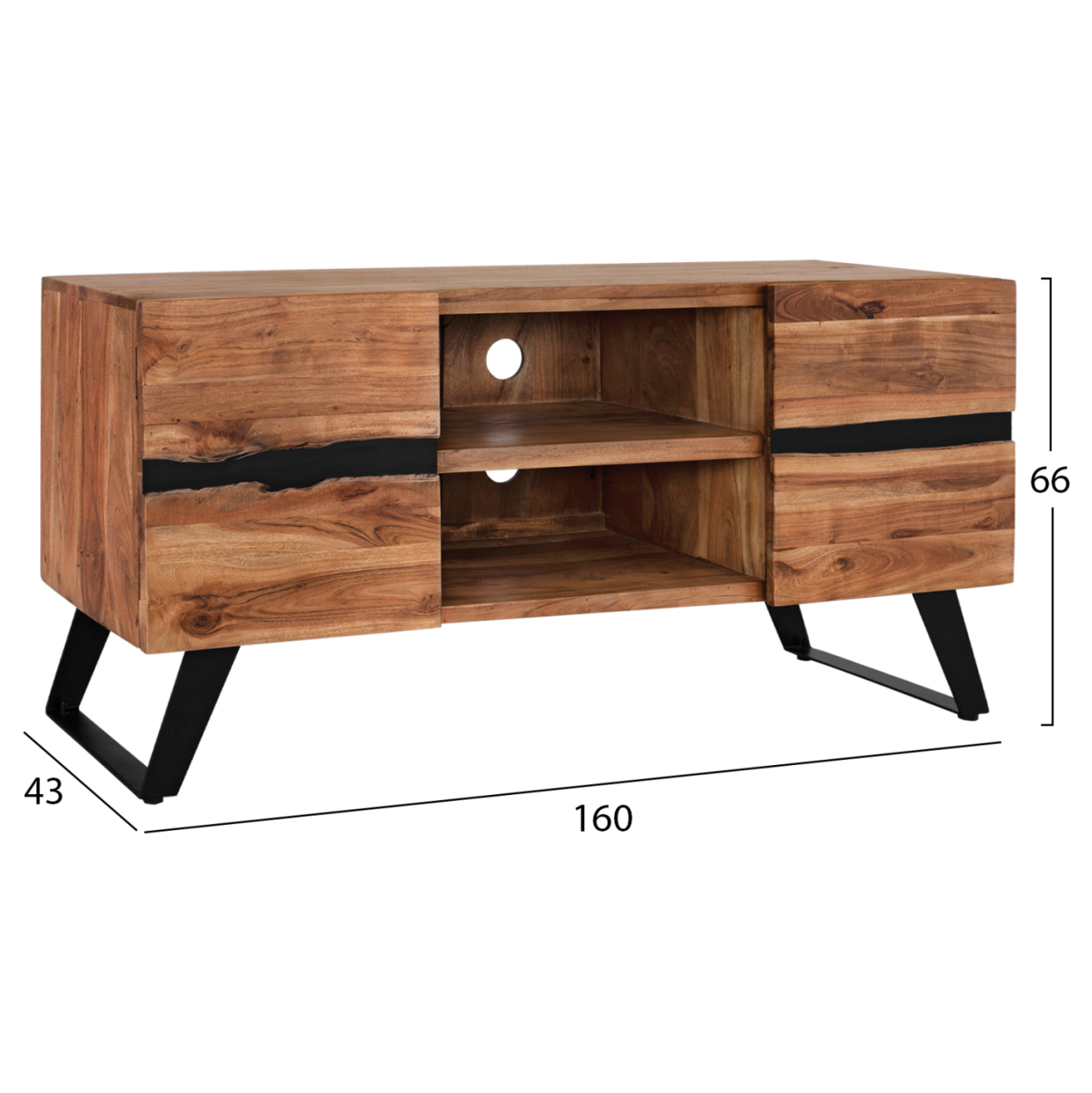TV Furniture HM8174.11 Alicia Solid acacia wood Natural 160x43x66 cm. [2]
