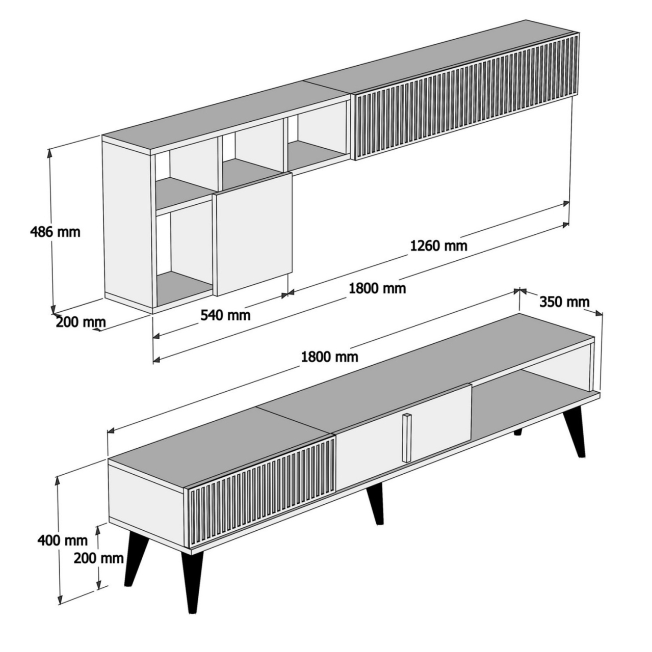TV FURNITURE MELAMINE IN WALNUT AND WHITE MARBLE 180x35x40Hcm.HM9438.01 [2]