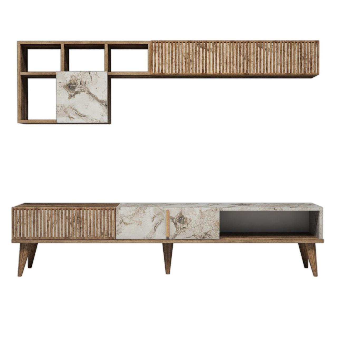 TV FURNITURE MELAMINE IN WALNUT AND WHITE MARBLE 180x35x40Hcm.HM9438.01 [6]