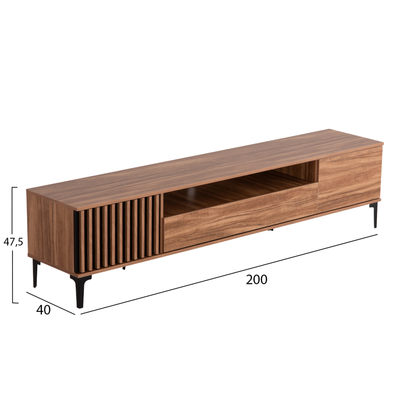 TV FURNITURE SERIES HARRY HM18008.01 MELAMINE IN NATURAL WOOD COLOR AND BLACK 200x40x47,5Hcm. [2]
