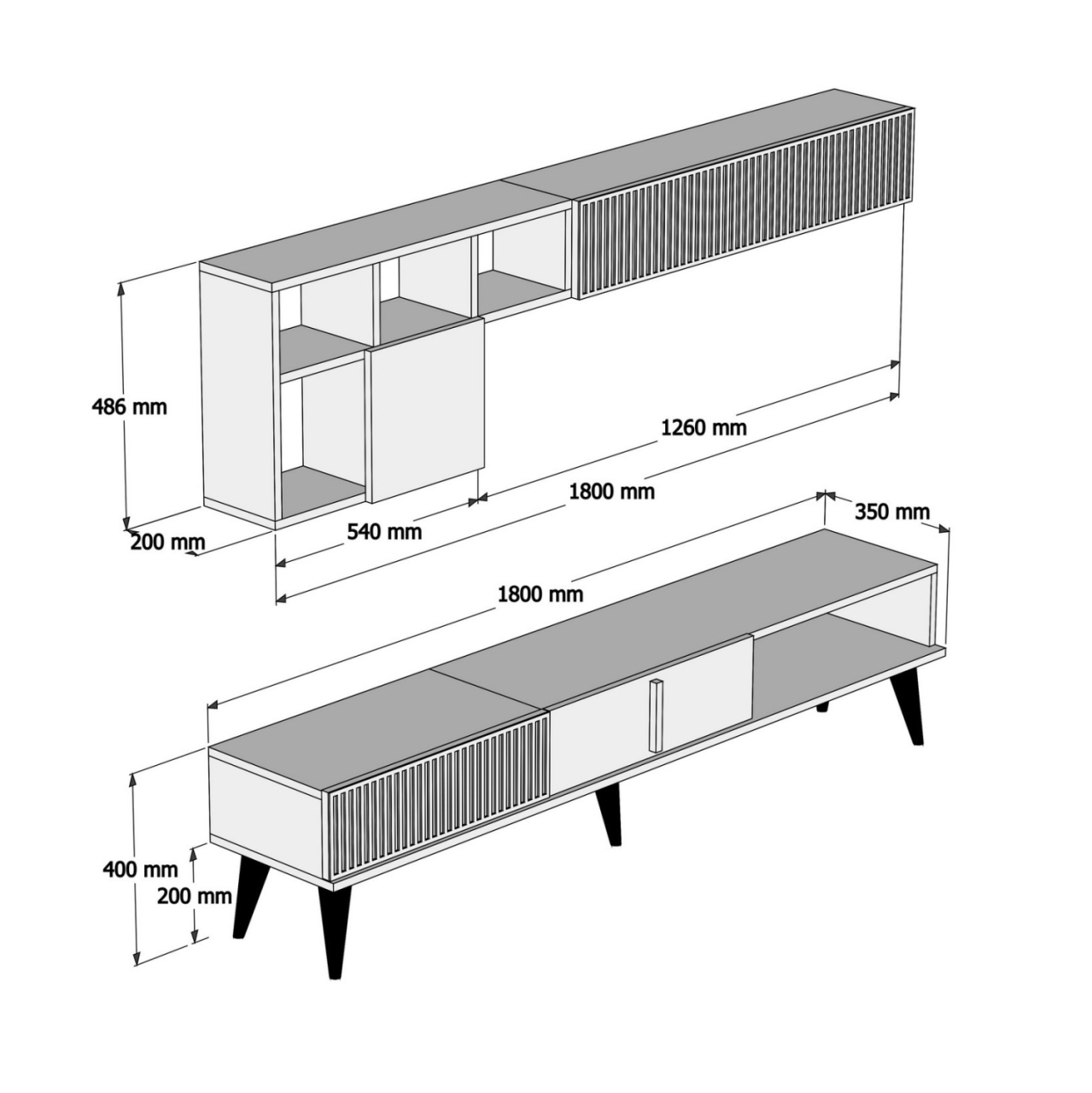 TV FURNITURE SET HM9438.03 MELAMINE IN WALNUT-BLACK MARBLE 180x35x40Hcm. [2]