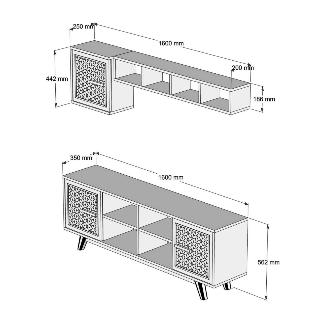 TV FURNITURE SET HM9513.03 MELAMINE IN WALNUT AND WHITE 160x35x56.2Hcm. [2]