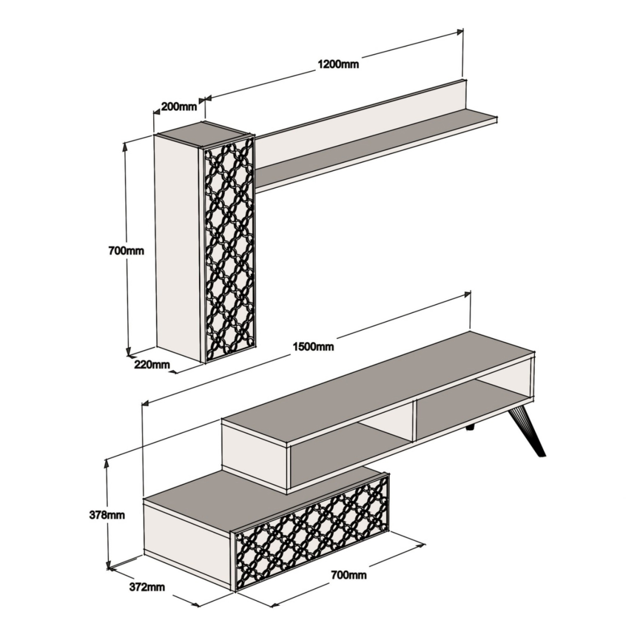 TV FURNITURE SET HM9518.02 MELAMINE IN WALNUT AND CREAM 150x37.2x37.8Hcm. [2]