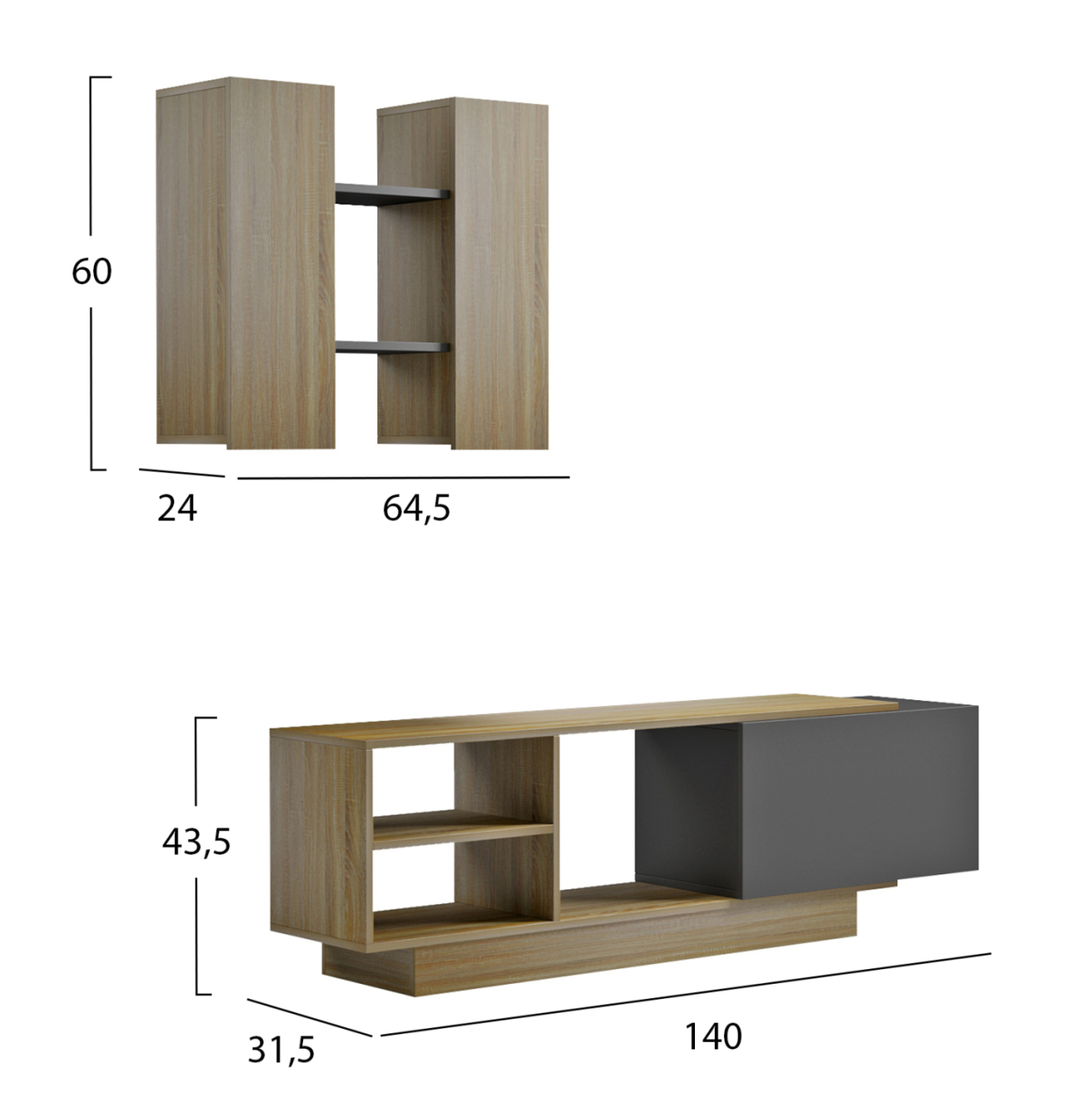 TV FURNITURE SET TYSON HM18081 MELAMINE IN SONAMA-GREY 140x31.5x43.5Hcm. [2]