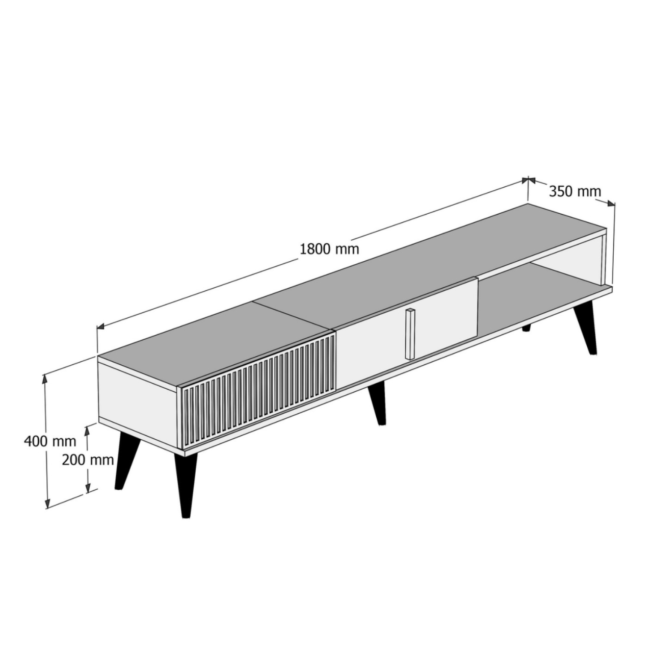TV STAND HM9512.02 MELAMINE WALNUT AND BLACK MARBLE-LOOK 180x35x40Hcm. [2]