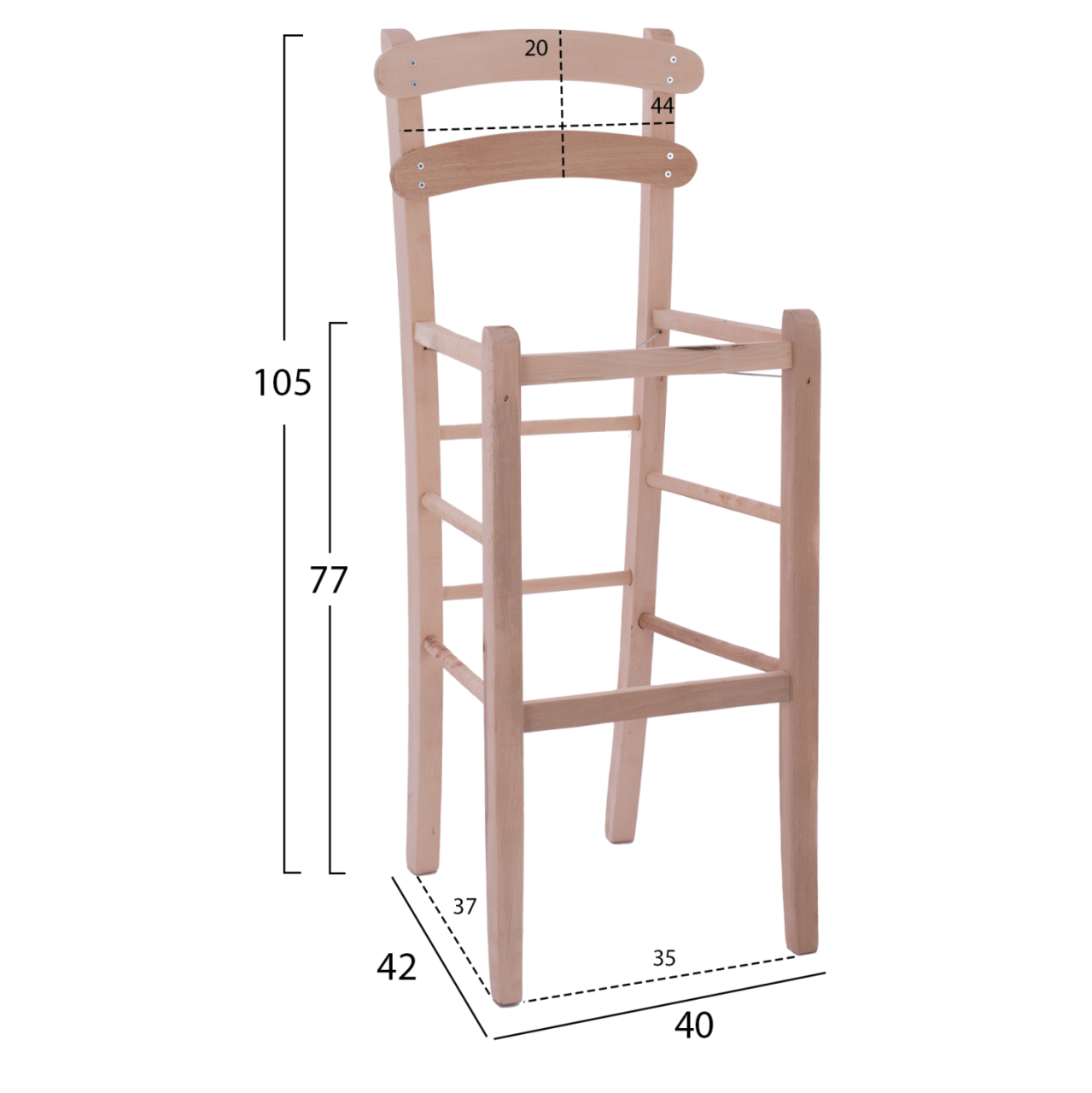 UNPAINTED WOODEN BAR STOOL HM5579.04, NO ARMS, HIGH [2]