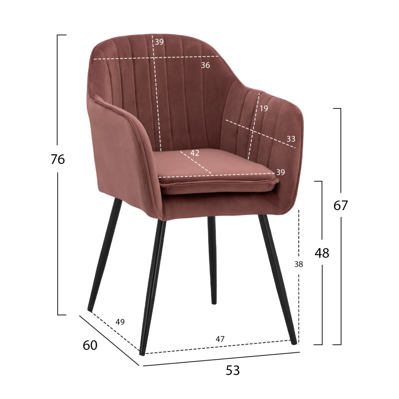 VELVET ARMCHAIR SAWYER IN DUSTY PINK WITH BLACK LEGS HM8523.12 53x60x76cm [2]