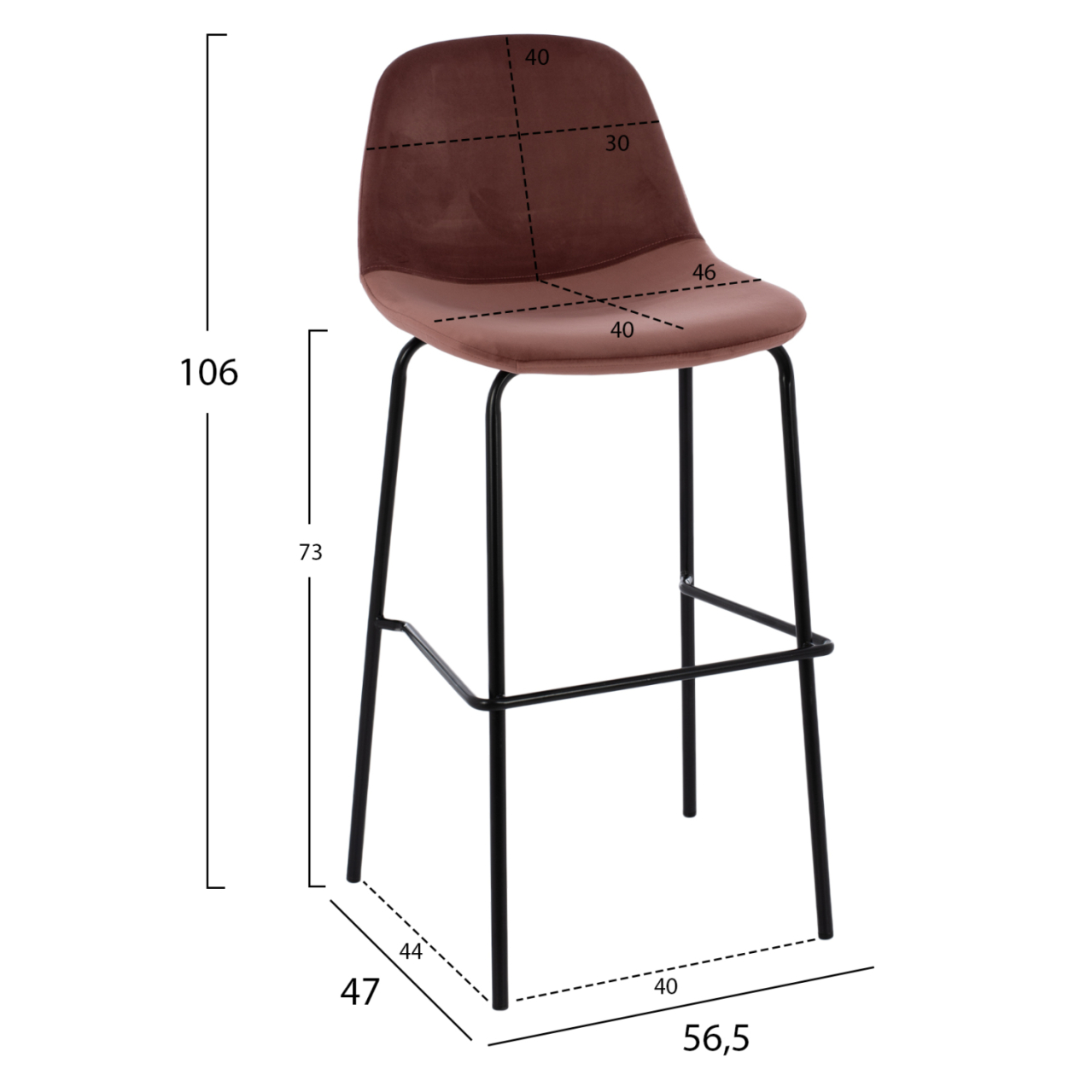 VINCENT STOOL VELVET DUSTY PINK AND METAL FRAME HM8579.12 56,5Χ47Χ106 cm. [2]