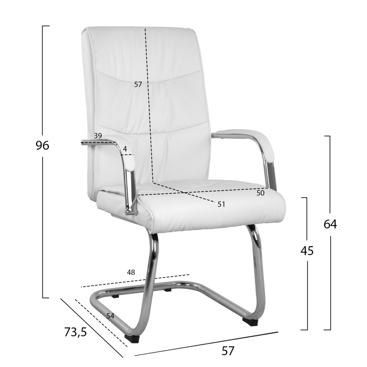 Visitor's Armchair JACOB HM1045.12 White PU with chromed base 57x73.5x96 cm [2]