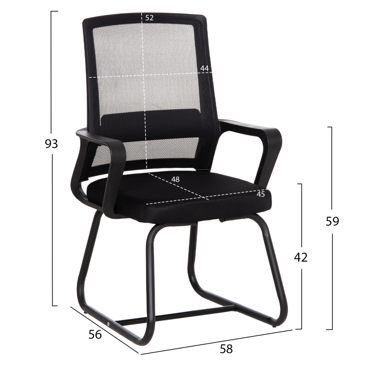 VISITOR'S CHAIR CASTER HM1228.01 METAL-PP-MESH FABRIC-- BLACK 46x52x94Hcm. [2]