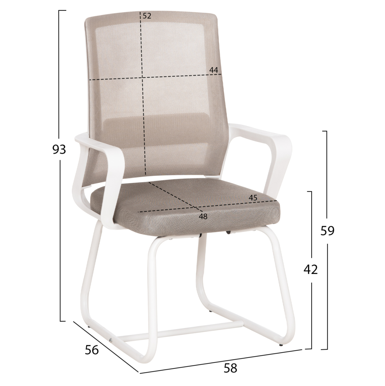 VISITOR'S CHAIR CASTER HM1228.02 WHITE METAL/PP--LIGHT GREY MESH 58x56x93Hcm. [2]