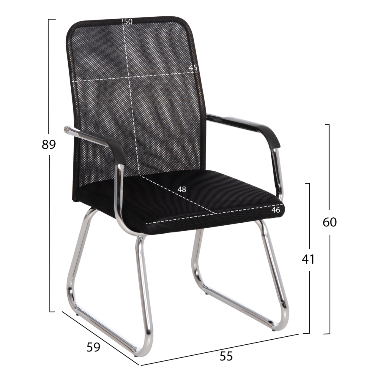 VISITOR'S CHAIR STED HM1232.01 BLACK MESH--CHROMED LEGS/ARMS 55x59x89Hcm [2]