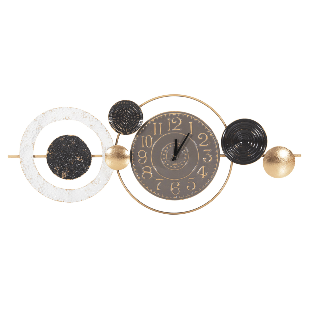 WALL CLOCK HM4198 METAL IN GREY COLOR WITH BLACK POINTERS and GOLD NUMBERS 117x49Hcm. [3]