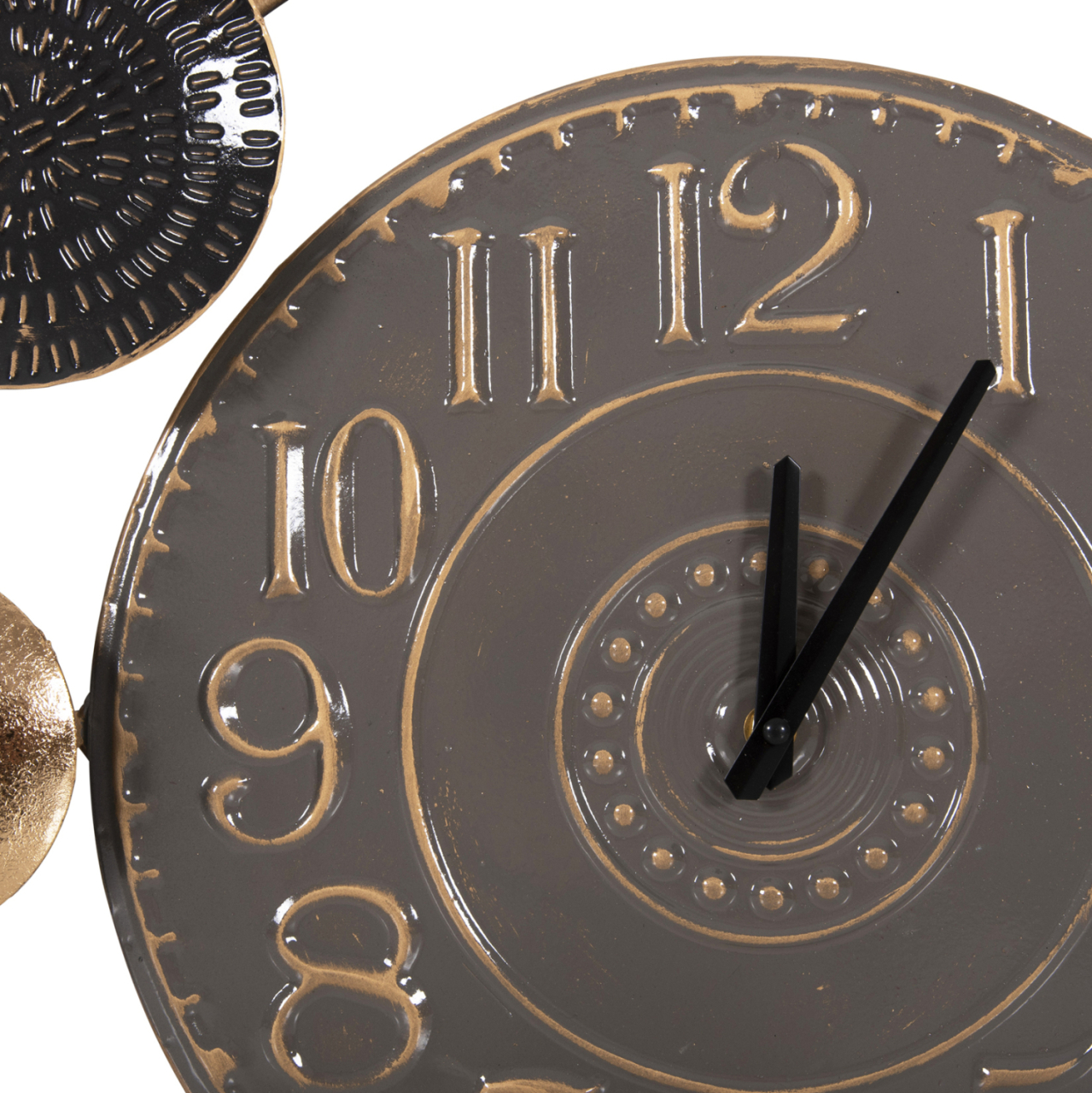 WALL CLOCK HM4198 METAL IN GREY COLOR WITH BLACK POINTERS and GOLD NUMBERS 117x49Hcm. [4]