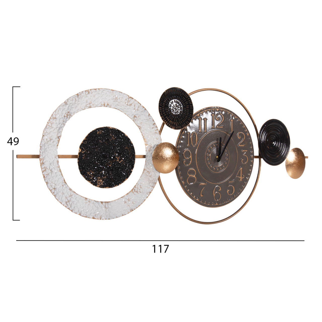 WALL CLOCK HM4198 METAL IN GREY COLOR WITH BLACK POINTERS and GOLD NUMBERS 117x49Hcm. [2]