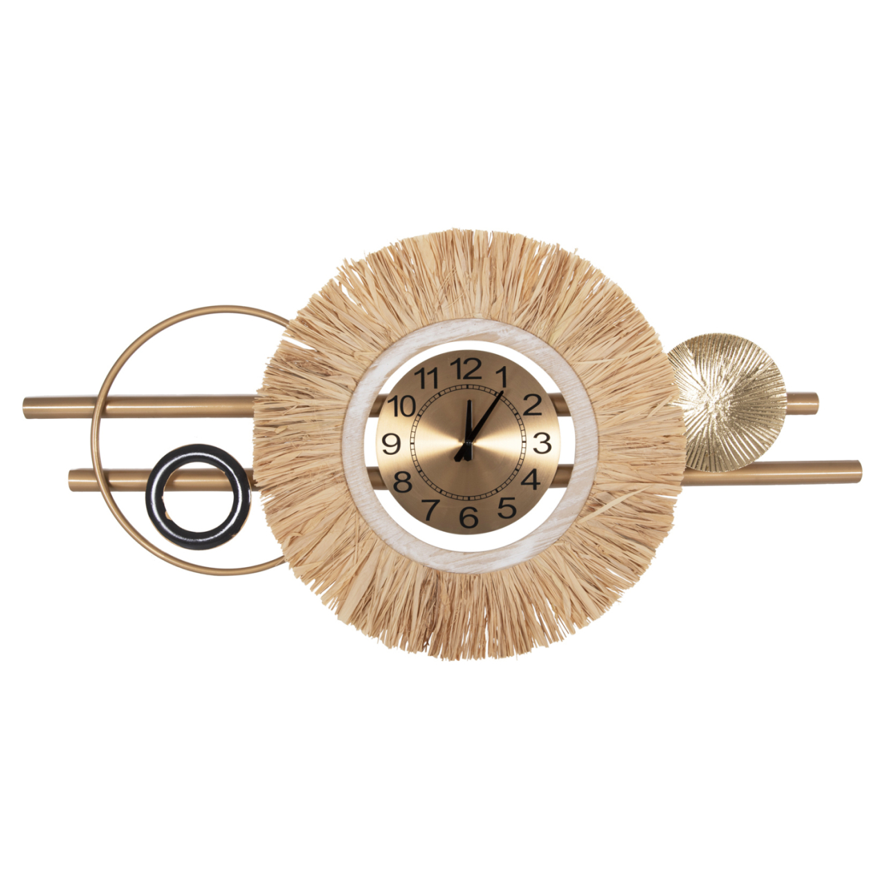 WALL CLOCK HM4200 METAL and RAFFIA FIBERS IN EARTH TONES 100x49Hcm. [3]