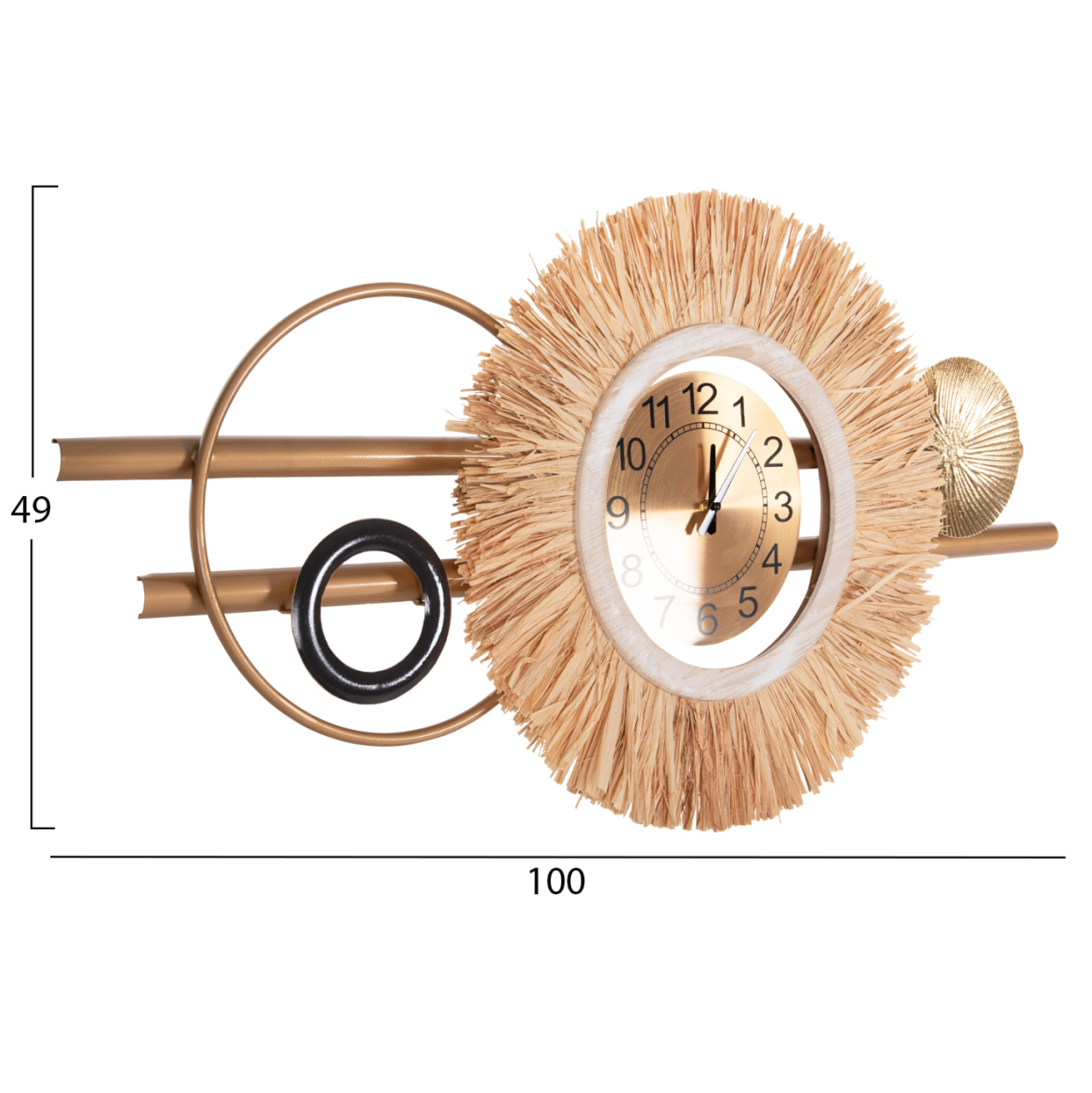 WALL CLOCK HM4200 METAL and RAFFIA FIBERS IN EARTH TONES 100x49Hcm. [2]