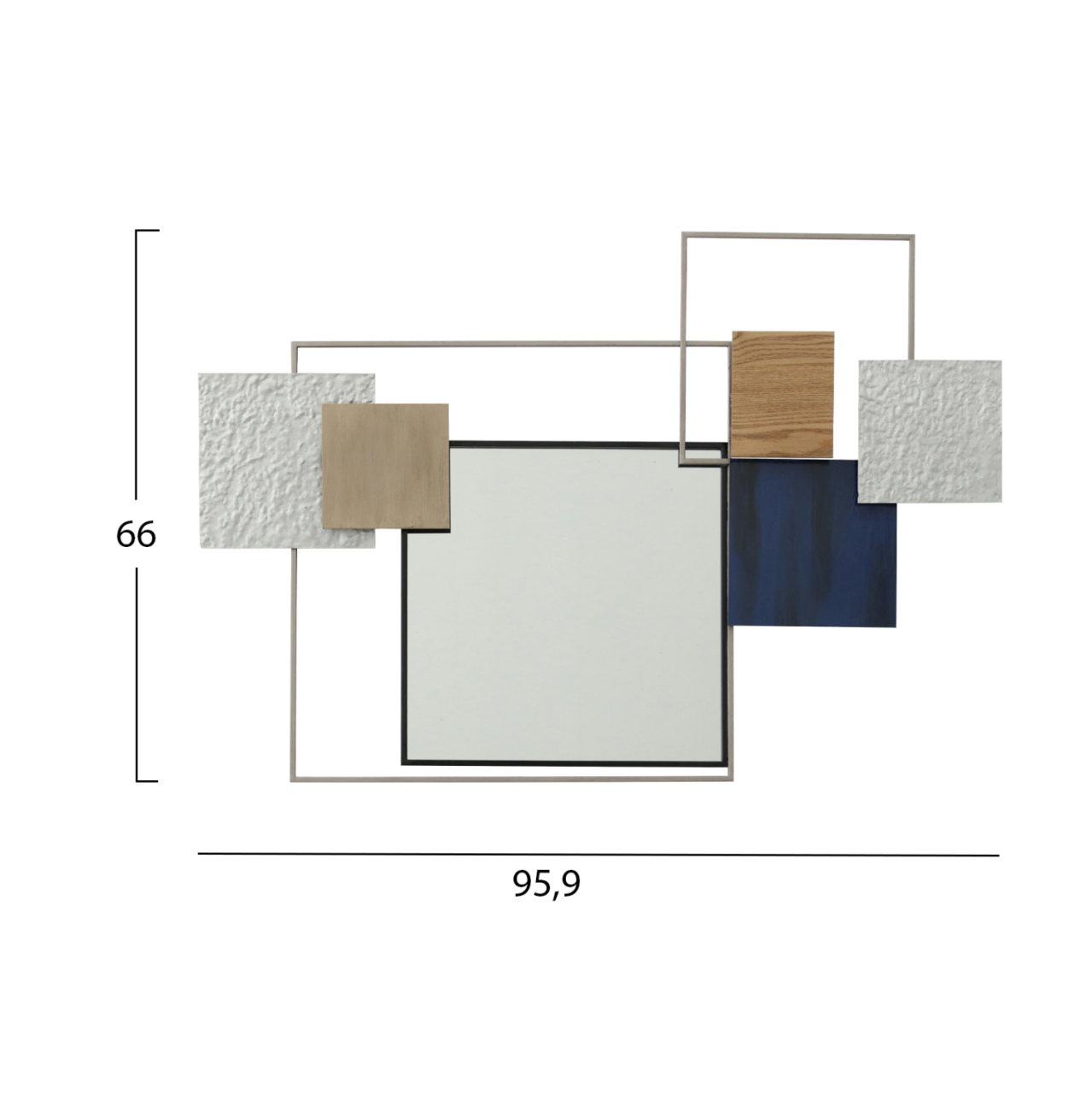 WALL DECOR HM7563 METAL MIRROR WITH SQUARE SHAPES OF VARIOUS COLORS AROUND IT- WHITE, OFF WHITE, BEIGE, BLUE, GREY [2]
