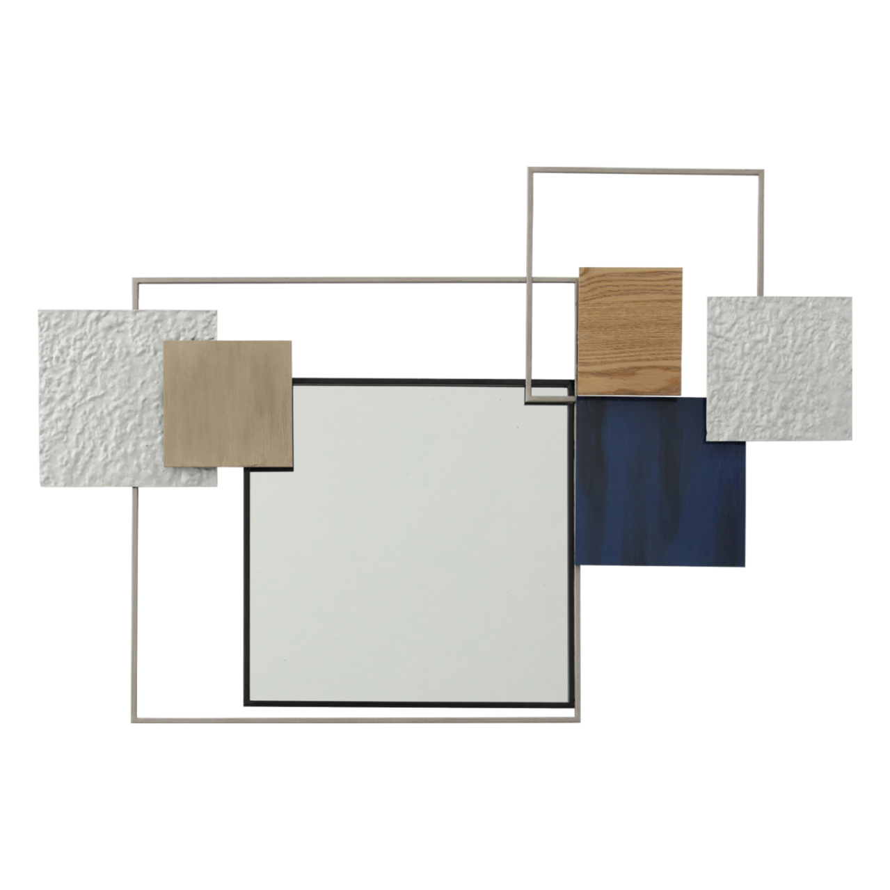 WALL DECOR HM7563 METAL MIRROR WITH SQUARE SHAPES OF VARIOUS COLORS AROUND IT- WHITE, OFF WHITE, BEIGE, BLUE, GREY [1]