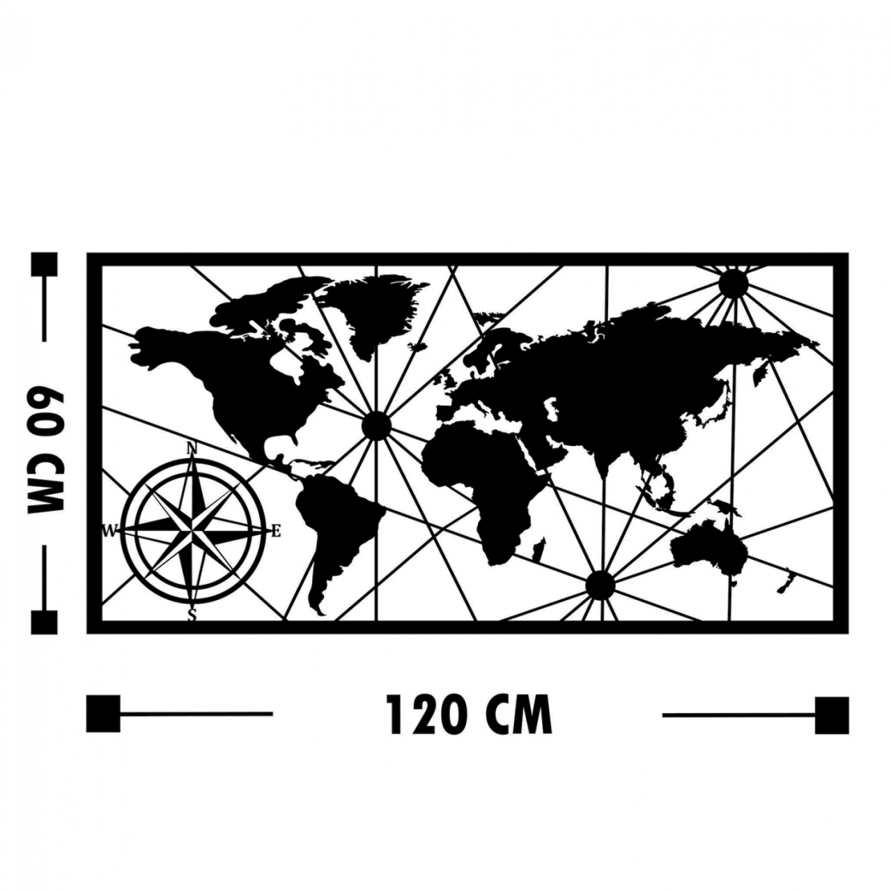 WALL DECORATION 100% METAL BLACK WORLD MAP 120Χ1,5Χ60 HM7335 [3]