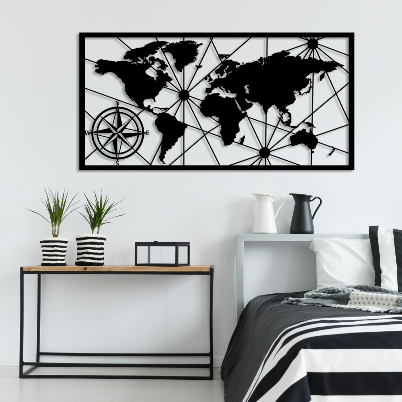 WALL DECORATION 100% METAL BLACK WORLD MAP 120Χ1,5Χ60 HM7335 [4]