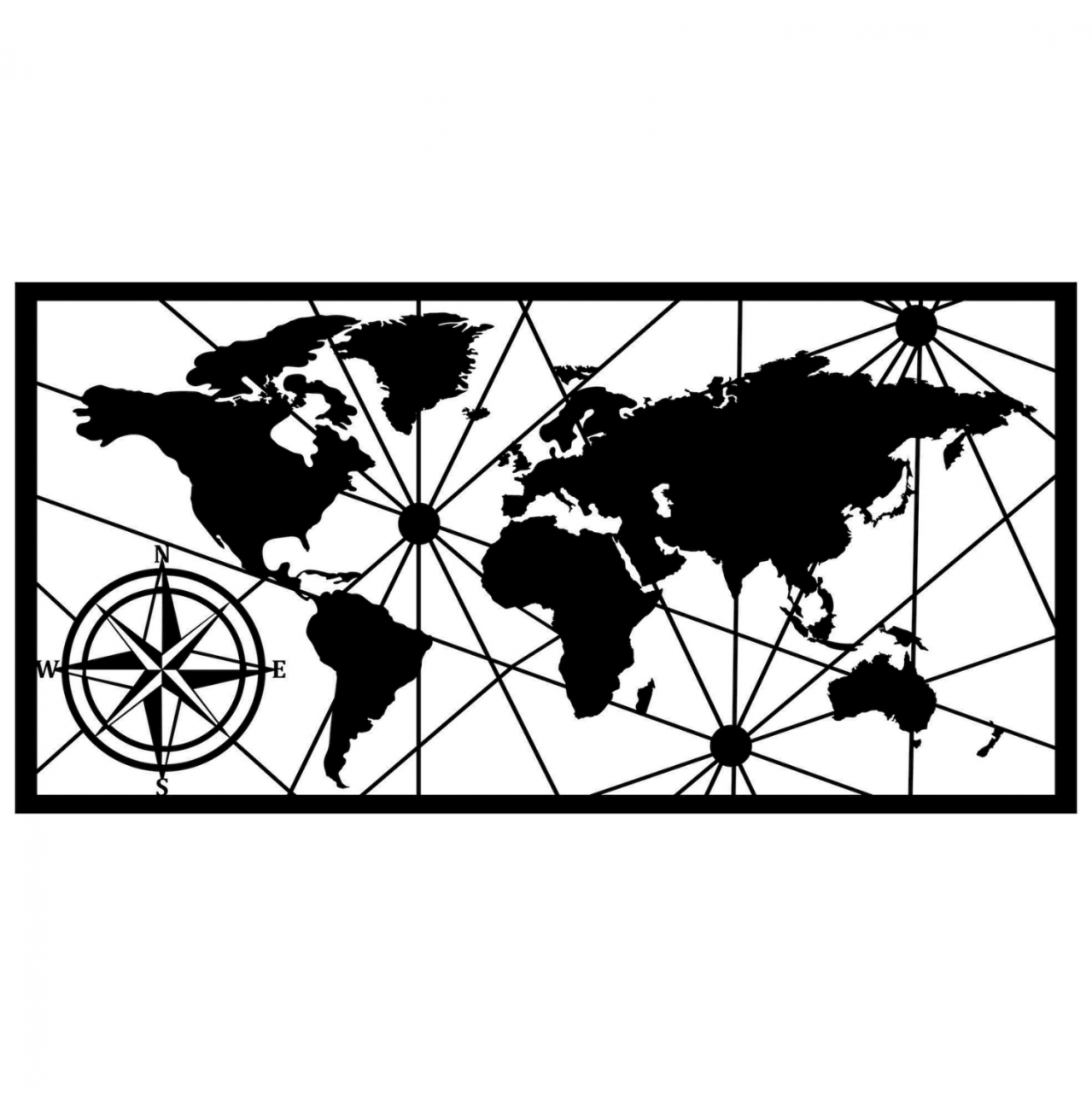 WALL DECORATION 100% METAL BLACK WORLD MAP 120Χ1,5Χ60 HM7335 [2]